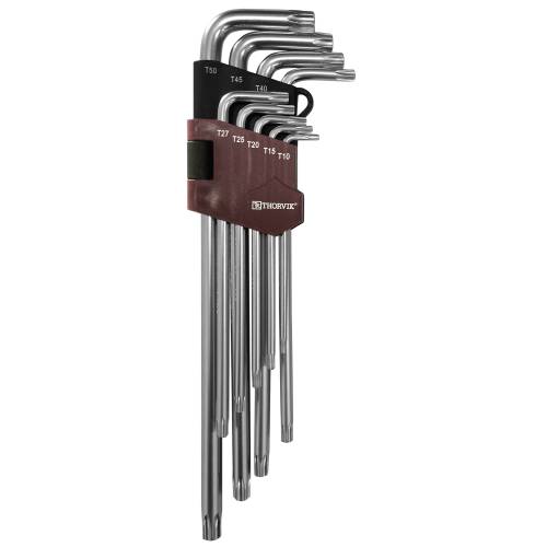 Комплект угловых ключей TORX экстра длинных  (EXTRA LONG) с центророванным штифтом  T10, T15, T20, T25, T27, T30, T40, T45, T50, 9 предметов, TTKL9S